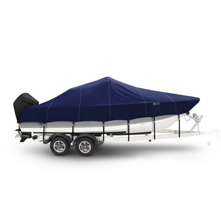Eevelle Windstorm Boat Cover V HULL Center Console, Low or No Bow Rails w/Outboard 14' 6in. L 85in. W Navy WSVCC1485B-NVY